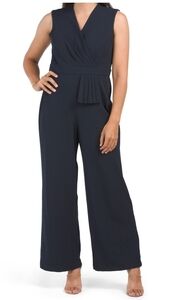 Sandra Darren Crepe Navy Blue V Neck Jumpsuit